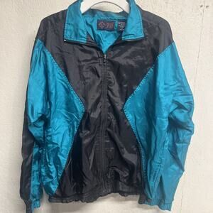 Vintage Roundtree And Yorke Sport Teal Black Full-Zip Windbreaker Jacket M 90's